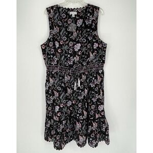 Susan Graver NWOT Women's Black Floral Tassel Tiered Sleeveless Dress Size 1XP